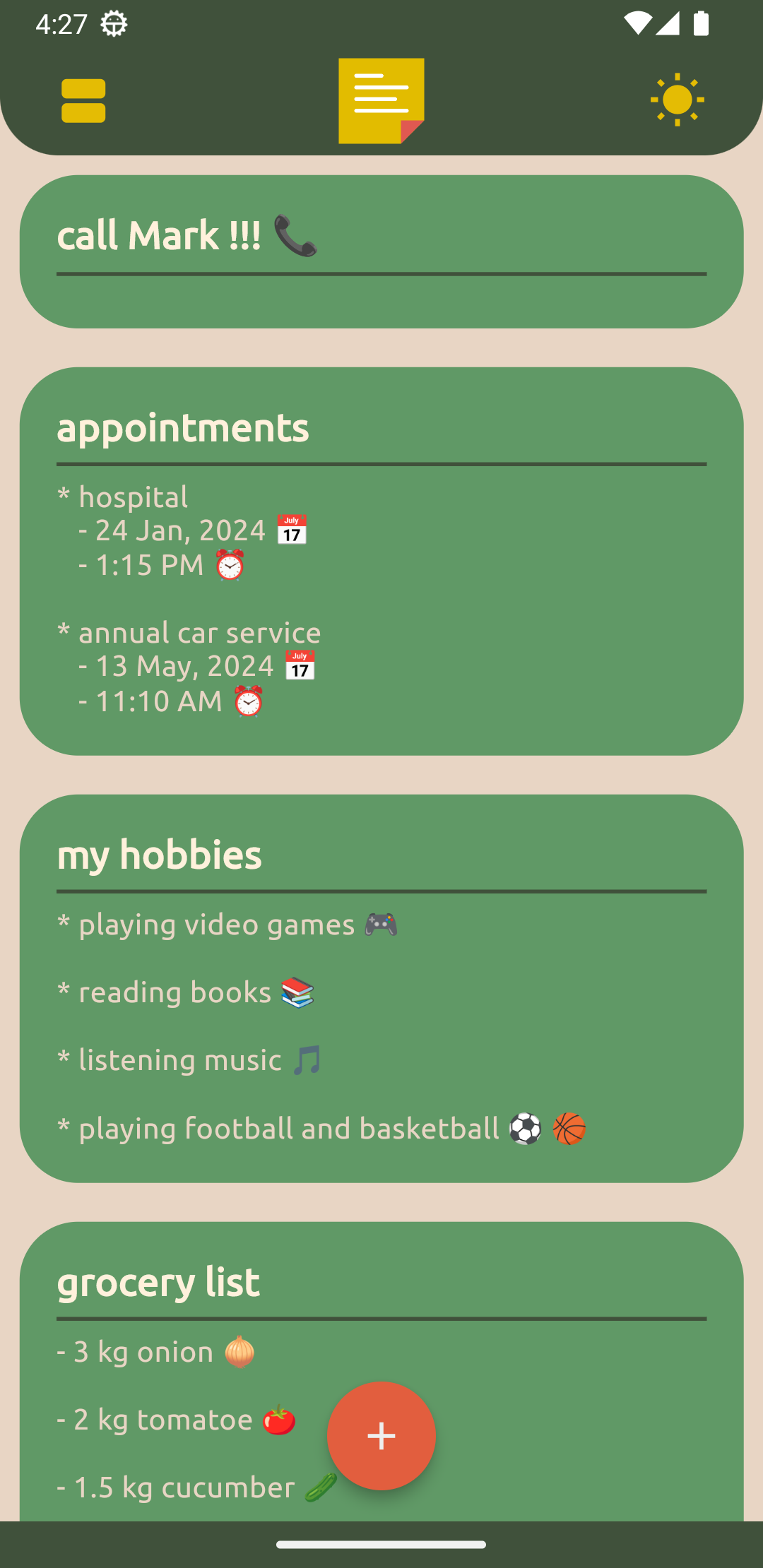 MiNote flexible grid view