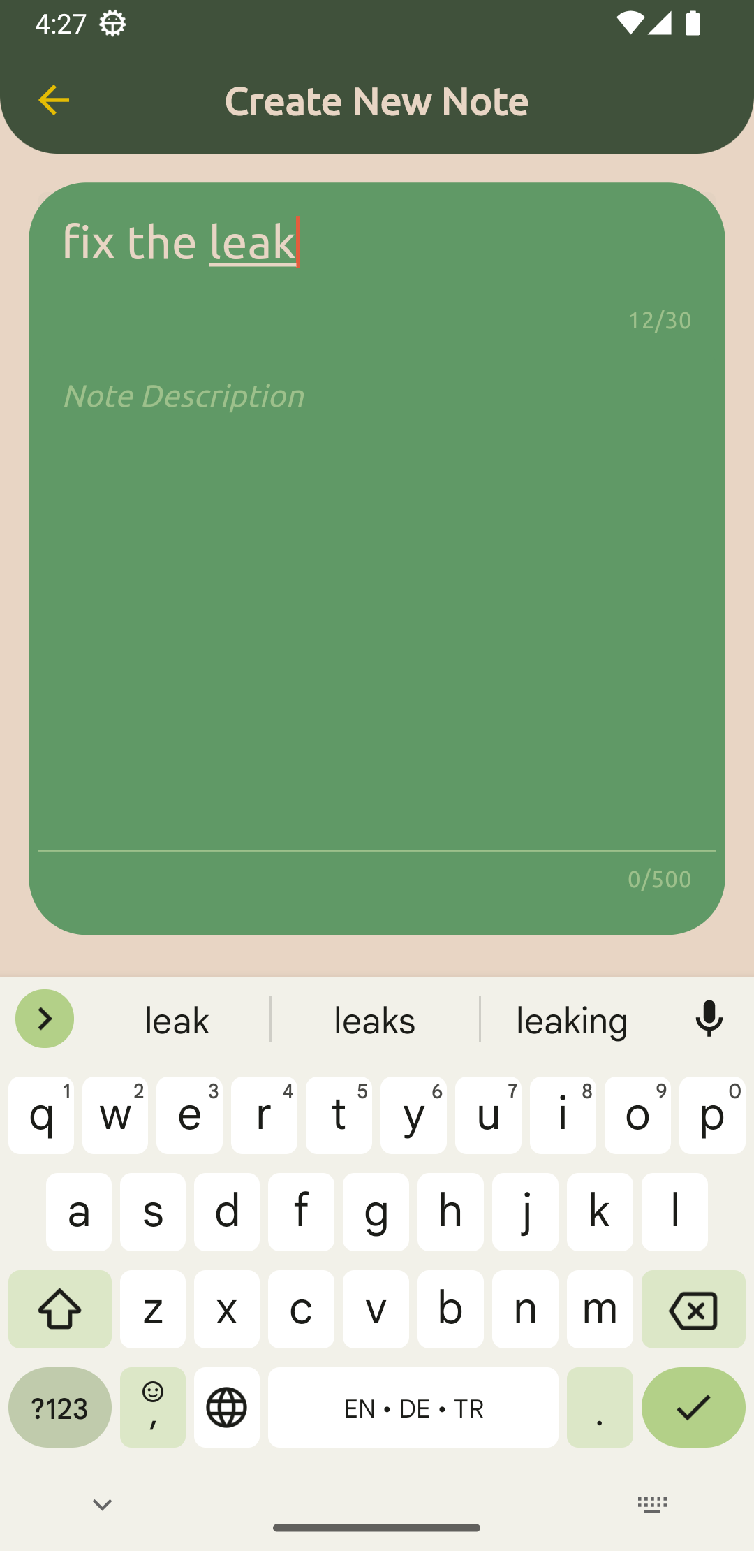 Creating a note in MiNote