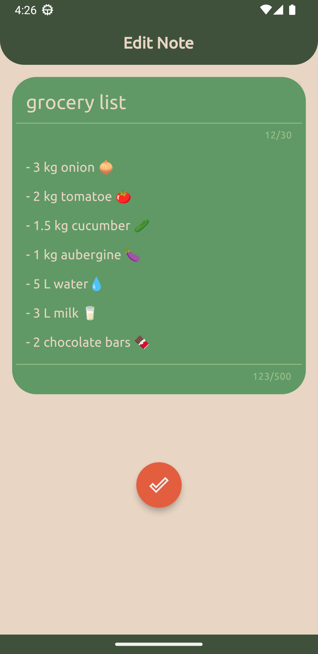 Editing a note in MiNote